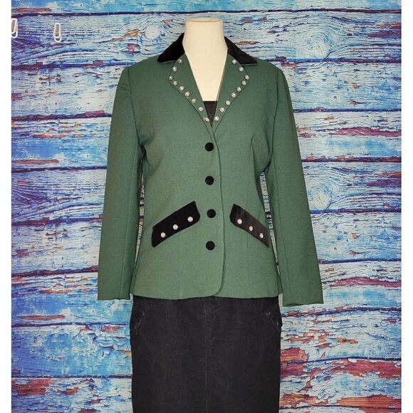 Vintage Jackets & Blazers - Vtg Beautiful Green Blazer With Detailed Buttons And Velour